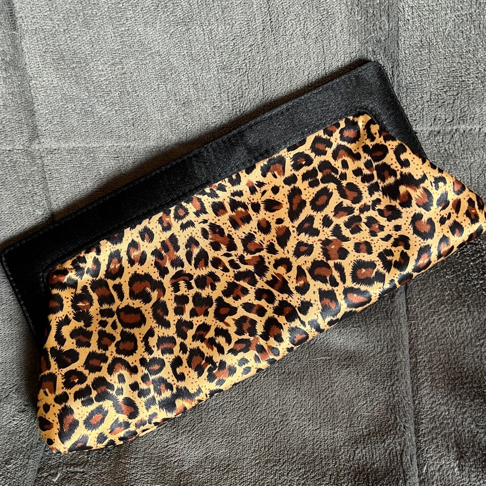 Leopard Print Clutch with Black Trim